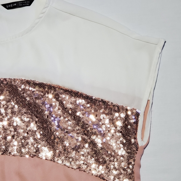SHEIN Top with sequins. Pink and white color. Size M. - Picture 5 of 8